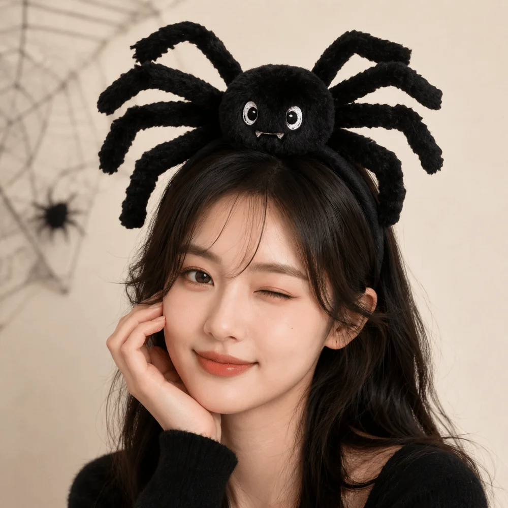 Cute 3D Spider Headband Plush Black Headdress Halloween Funny Headwear Big Spider Dark Style Flexible Spider Headband