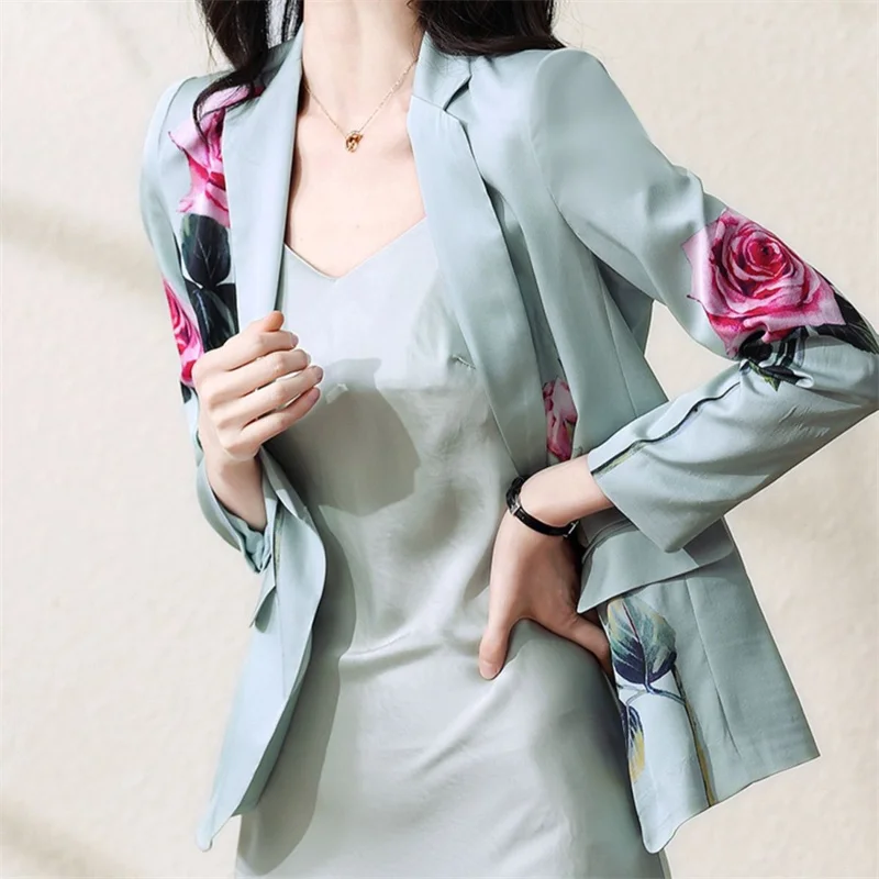 2023 Chinese Style Spring Women Fashion Long Sleeve Suit Jacket Female New Temperament Slim Small Suit Print Coat Thin Blazer