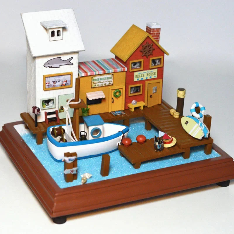 

LED Port Ship Fishing Boat doll house furniture diy dollhouse wood diy doll house miniature dollhouse furniture children Toy gif