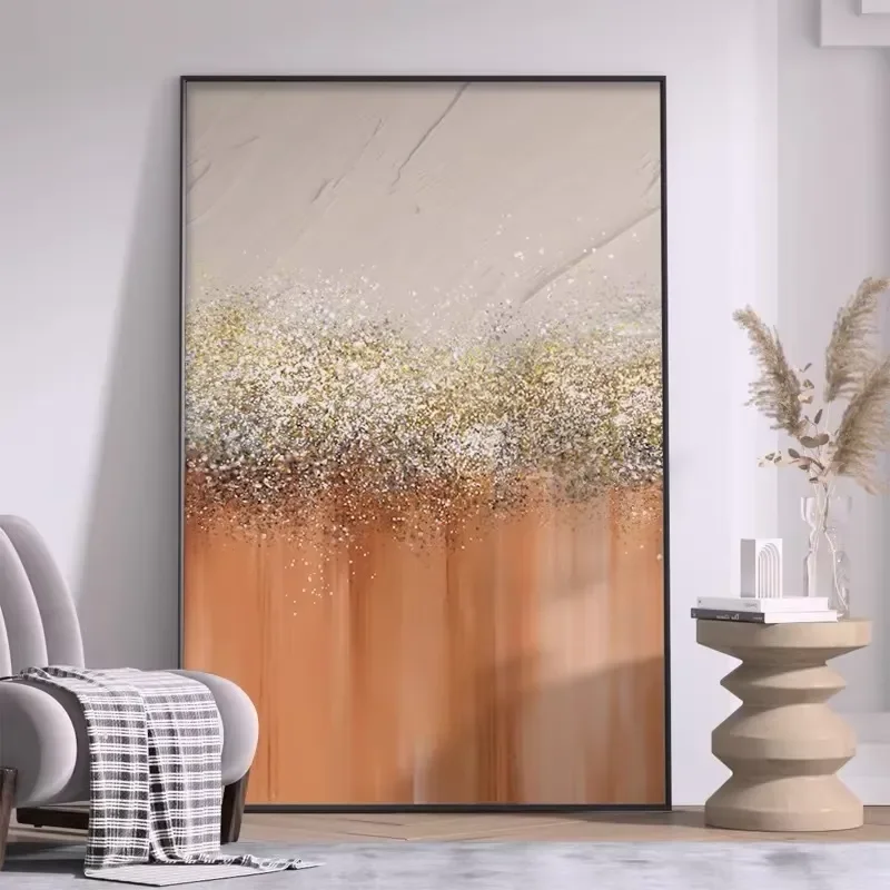 Hand Painted Oil Painting Canvas Art Dafen Village Realism Gold Foil Luxury Foyer Decor High End Entryway Wall Picture for