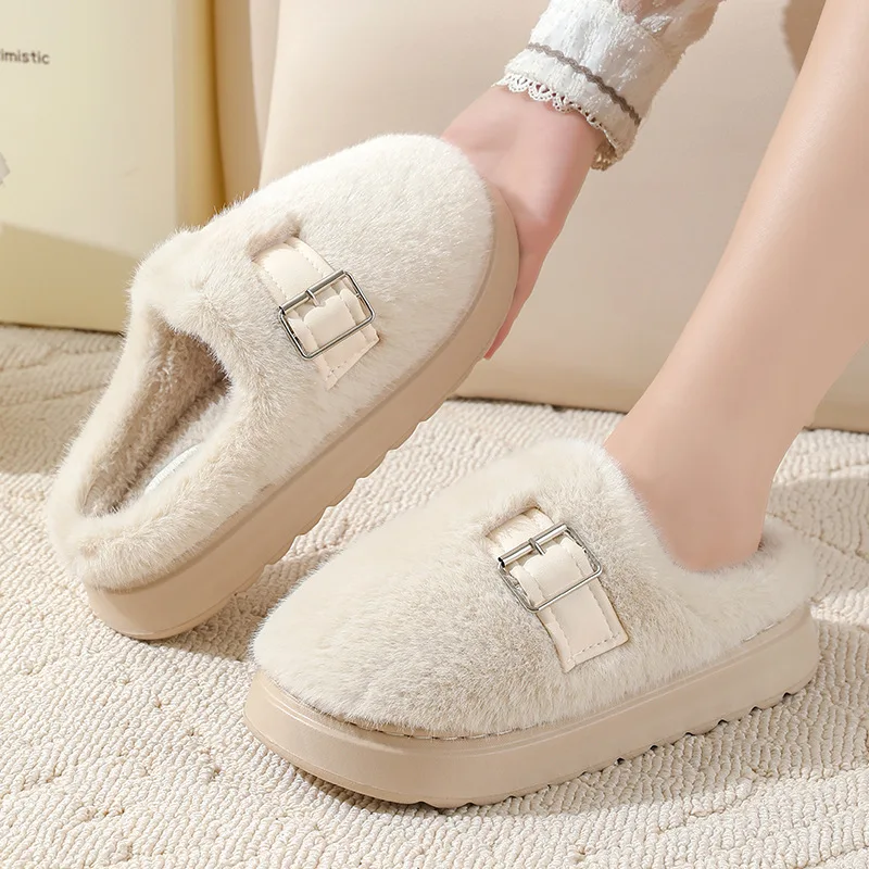 

new black furry concise women's winter fashion warm fluffy slippers soft Non-slip Slides female Indoor flat home cotton shoes