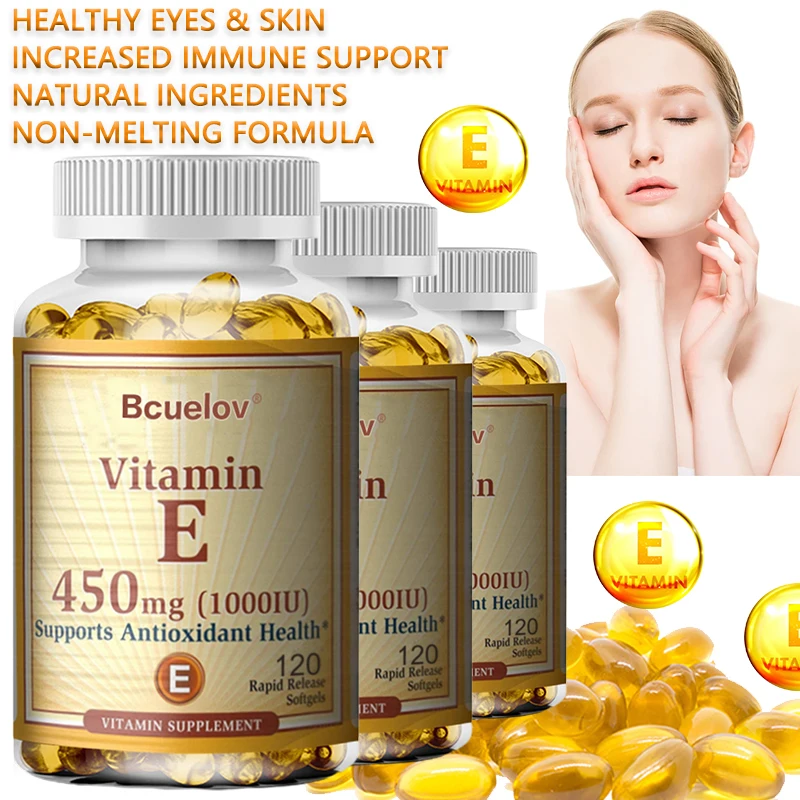 Bcuelov Vitamin E 450MG (1000 IU) - Natural Antioxidant, Promotes Skin, Immune and Heart Health, Helps Blood Circulation