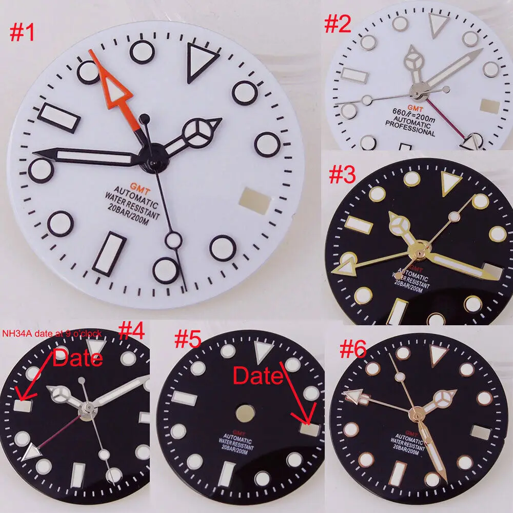 29MM GMT Black White Dial Luminous Dial For NH34A watch accessories repair tool