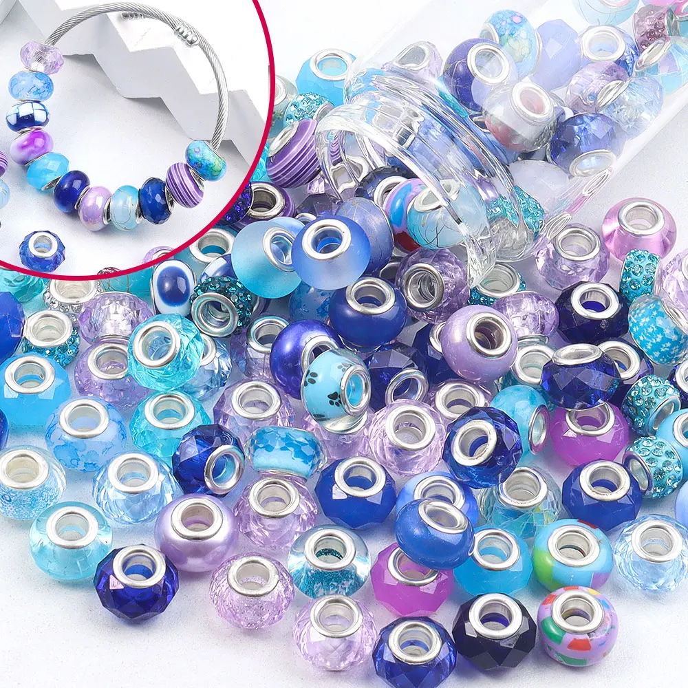 7/17/31pcs Multiple Blue Resin Large Hole Decorative Beads,DIY Bracelet,Necklaces,Beach&Valentine's Day Gift Making Accessories