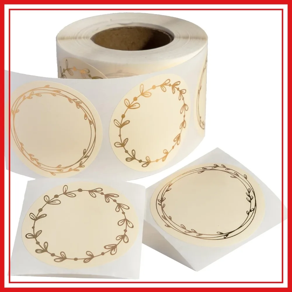 

Waterproof & Oil Resistant Jar & Lid Stickers - Pantry, Canning, Spice & Bottle Labels (Golden Flower)