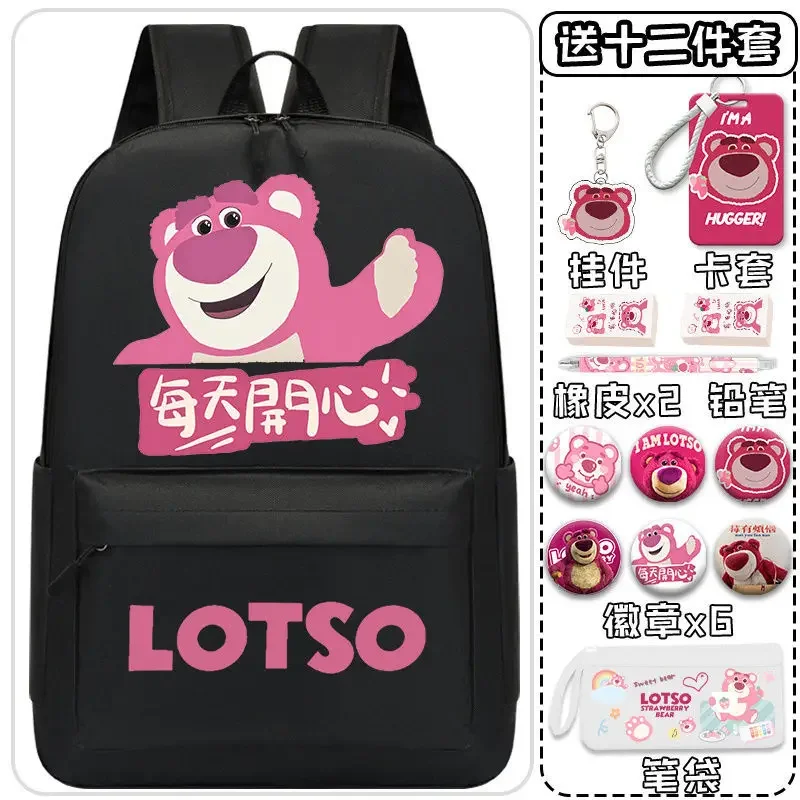 Sanrio-mochila escolar de dibujos animados de oso de fresa, mochila ligera de gran capacidad para estudiantes, hombres y mujeres, niños, nuevo