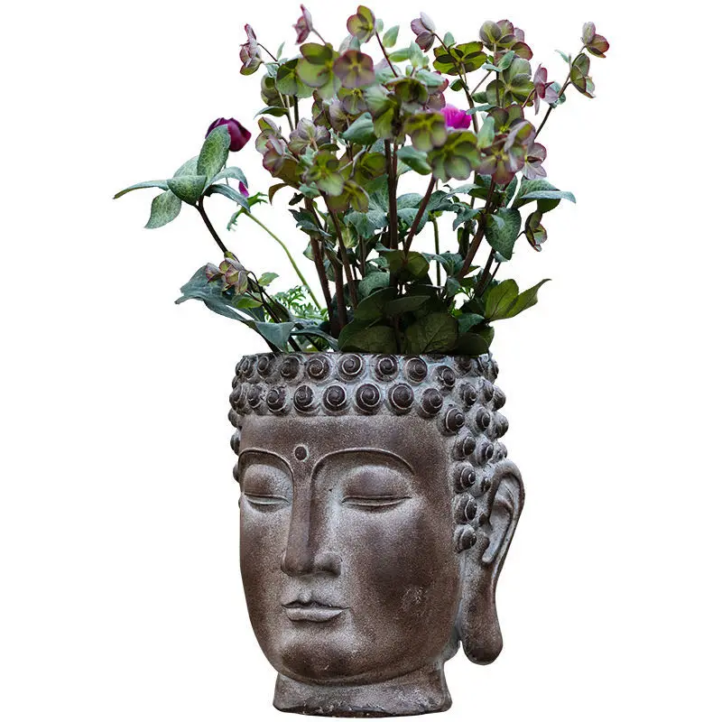 35*43cm Buddah head pot fiberglass sillcone molds for concrete planters molds plastic for garden