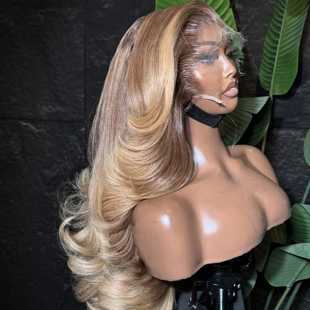 Ombre Blond 18Inch Wave Natural HD Lace Wig for Women Bob Pre-Plucked Transparent Lace Frontal Versatile Hair Wig
