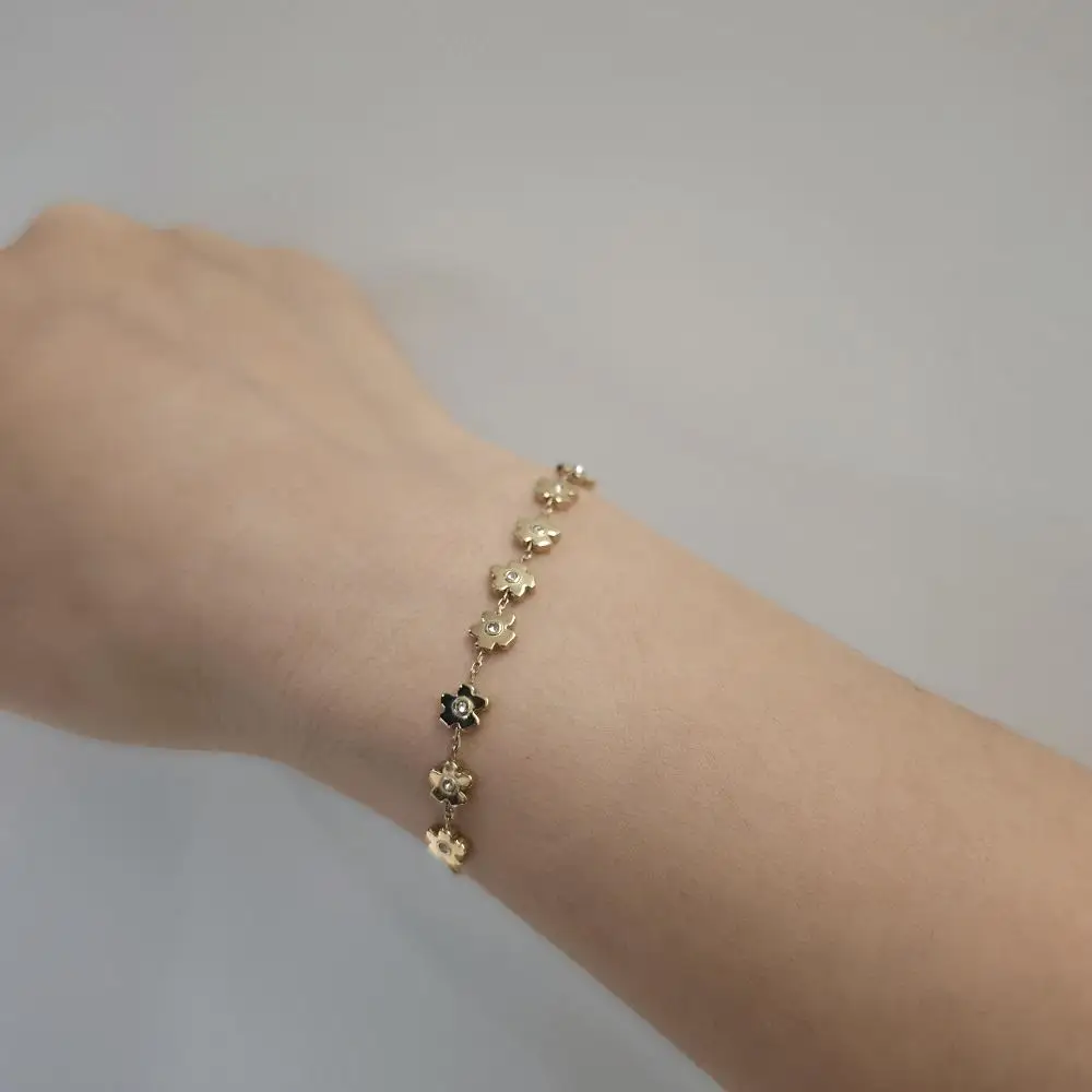 

ENFASHION браслет Pulseras с цветком и цирконием для женщин, нержавеющая сталь, 18-каратное золото, нежные модные ювелирные изделия, подарок B252655