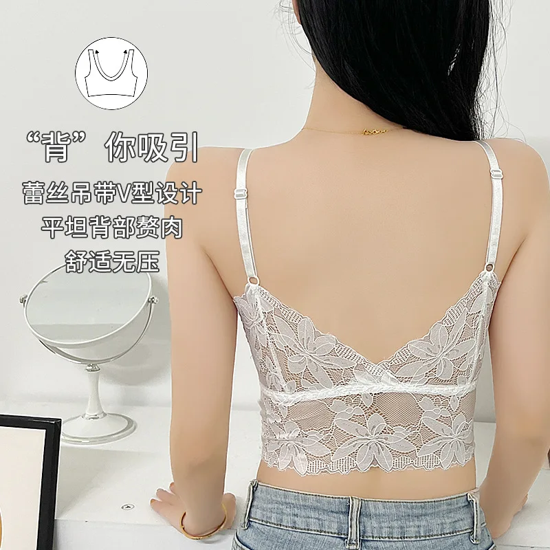 Beautiful sling lace underwear women's sexy without steel ring anti-exposure breathable inner outer wear bare back tube top