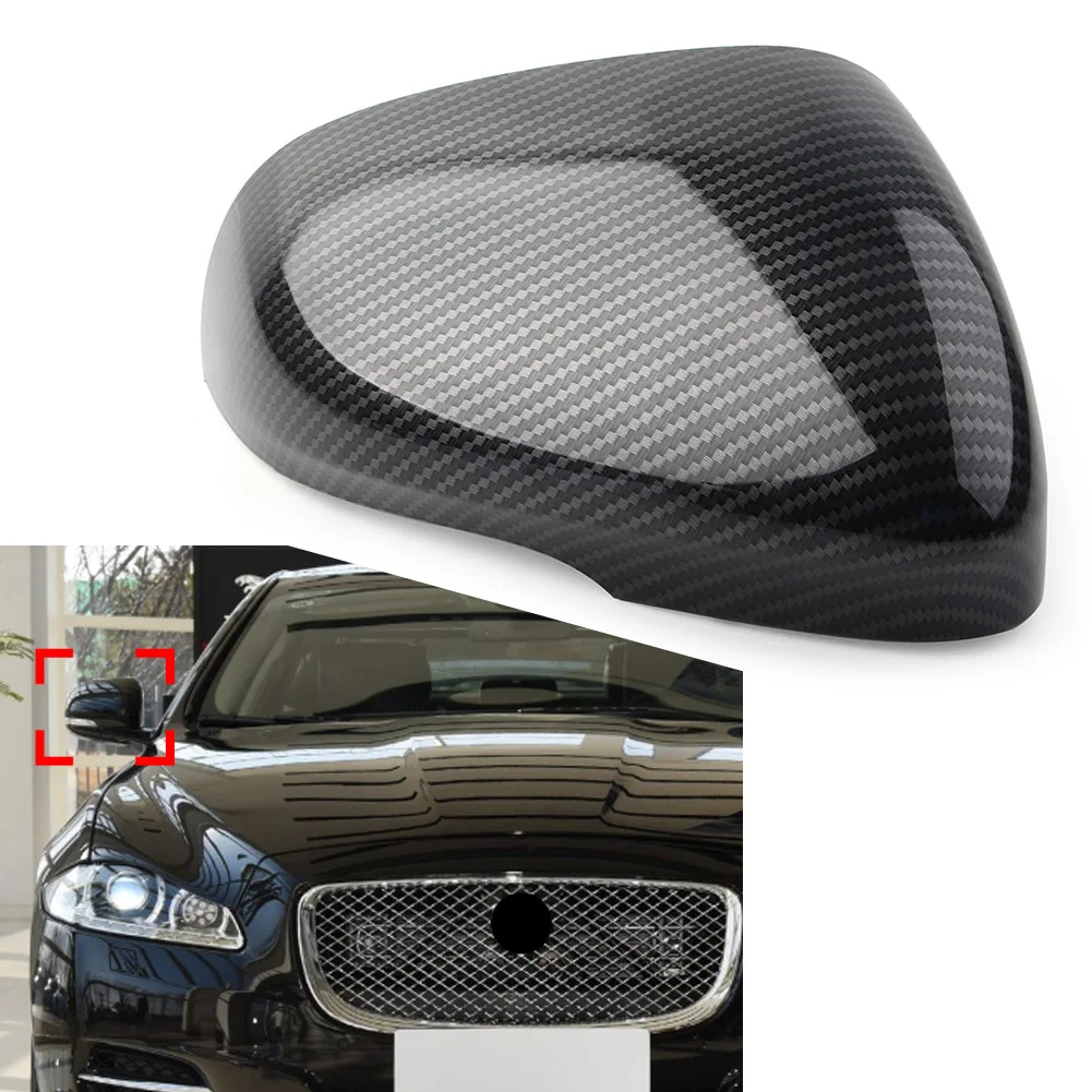 1Pcs Right Side Car Rear Side View Mirror Cover Cap For Jaguar XF XFR XFR-S XJ XJR XK XKR XKR-S XE 2010-2015 Carbon Fiber ABS