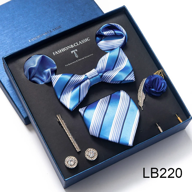 Hochwertiges Krawatten-Set, luxuriöse Geschenkbox, Seidenkrawatten-Set, 8 cm, festliches Geschenk, Krawatte, Einstecktücher, blaues Weihnachtsgeschenk – Detail 21