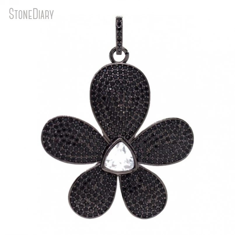 

5Pcs Wholesale Flower Jewelry Gunmetal Color Copper Invisible Setting Black Cubic Zirconia Pendant PM48021