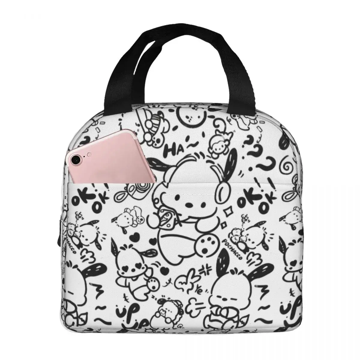 

Pochacco Graffiti Print Lunch Bag Cartoon Dog Cute Casual Lunch Box For Girls Office Convenient Cooler Bag Print Tote Food Bags