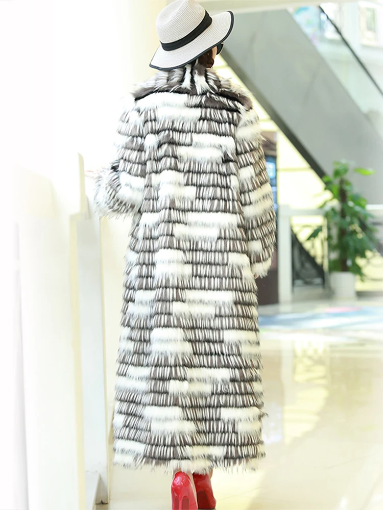 Nerazzurri Winter Extra Long Fluffy Shaggy Warm Faux Fur Coat Women Colorful Maxi Hairy Fox Fur Overcoat Korean Fashion 2021