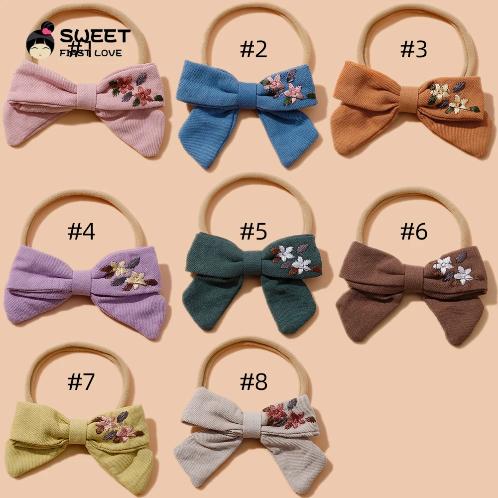 Embroidery Bows Baby Hair Bands Soft Elastic Nylon Hair Bands For Kids Girls Cute Newborn Headwear Children Hair Accessories