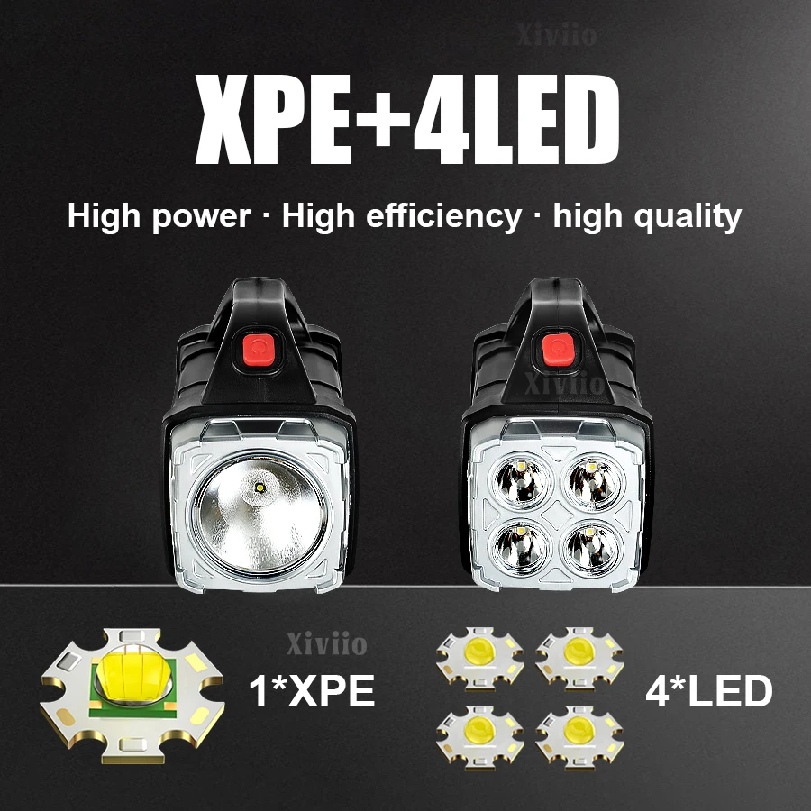 Solar Rechargeable Spotlight Powerful USB Rechargeable Flashlights with 6 COB Work Light Power Bank Camping Lamps Searchlight