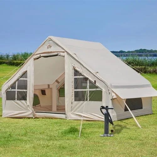 

Outdoor 4-6 Person Inflatable Camping Tent with Oversized Canopy and Pump Easy Setup 4 Season Oxford Fabric Tent