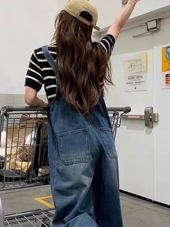 Cool Salt Series Large Size Denim Overalls Women's Spring Autumn Faion Slimming One-Piece Pants High Waist Straight Leg Jeans