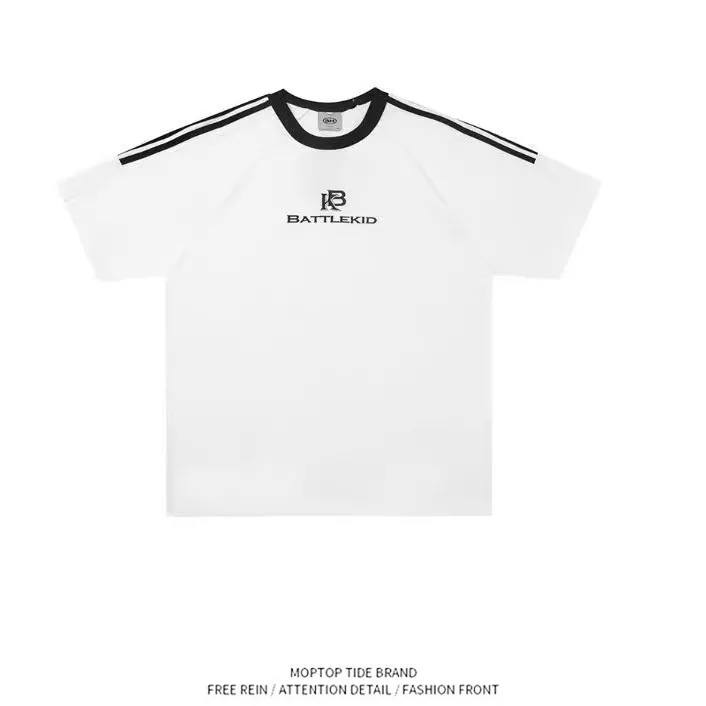 Pure Cotton Short Sleeve T-Shirt Women's Loose Fit Half Sleeve Trendy Base Shirt Couple's Top Heavy Three Bars American Style