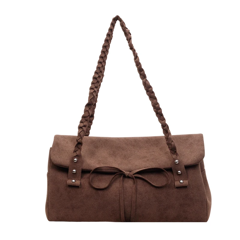 

Сумка на плечо из искусственной замши 2026 года для женщин, с бантом, однотонная, винтажная, вместительная, подмышечная сумка, женская сумка для повседневного использования