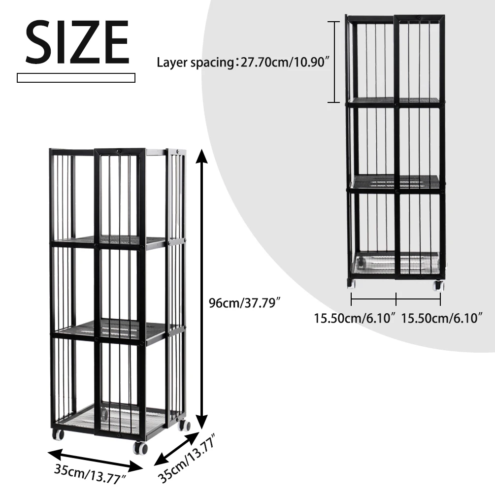 3-Tier Iron movable bookshelf with rolling wheels rotating bookcase  for Bedroom Study Kitchen 13.77