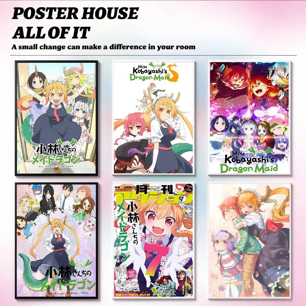 Miss Kobayashis Dragon Maid Poster Waterproof Wall Art Sticker For Bar Living Room Vintage Decor High Quality Print