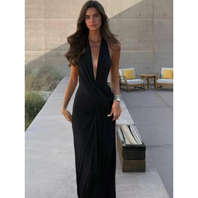 Yellow Strapless Pleated Dress Women Elegant Sexy Sleeveless Waist Cinching Split Maxi Gowns 2026 Lady New Evening Party Dresses