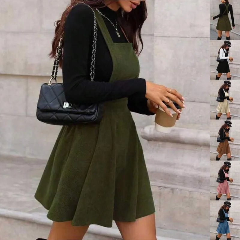 

2025 Autumn/Winter New Women's Strap Dress Solid Color Slimming Sleeveless Retro Cross Mini Strap Dress vestidos sin mangas