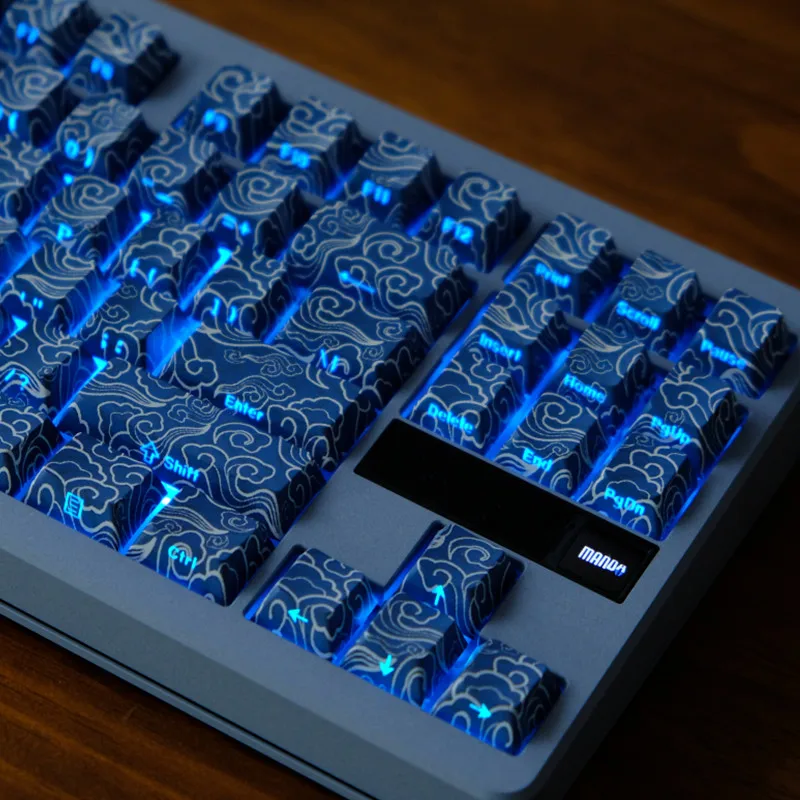 PBT Material Keycaps Set, Sea Wave, Side Light, Sublimação Dye, Perfil Cherry, Interruptor MX, GK75, GK96, 136 Chaves