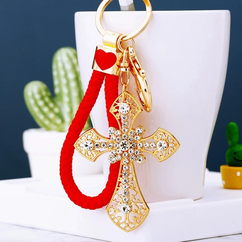 Cross Crystal Keychain Keyring Jesus Christian Catholic Rhinestone Key Chains Car Bag Key Holder For Men Women Jewelry