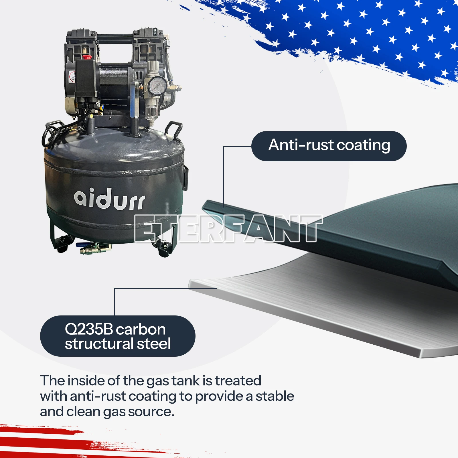 ENTERFANT Dental 30L Silent Oil-Free Dental Air Compressor Portable Medical Pump Precise Air Pressure Adjustment Ultra-Low Noise