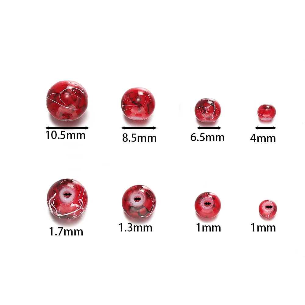 20-100 sztuk 4/6/8/10mm szklany crackle okrągły koralik kolorowy wzór luźne koraliki dystansowe dla DIY Making biżuteria akcesoria do bransoletek