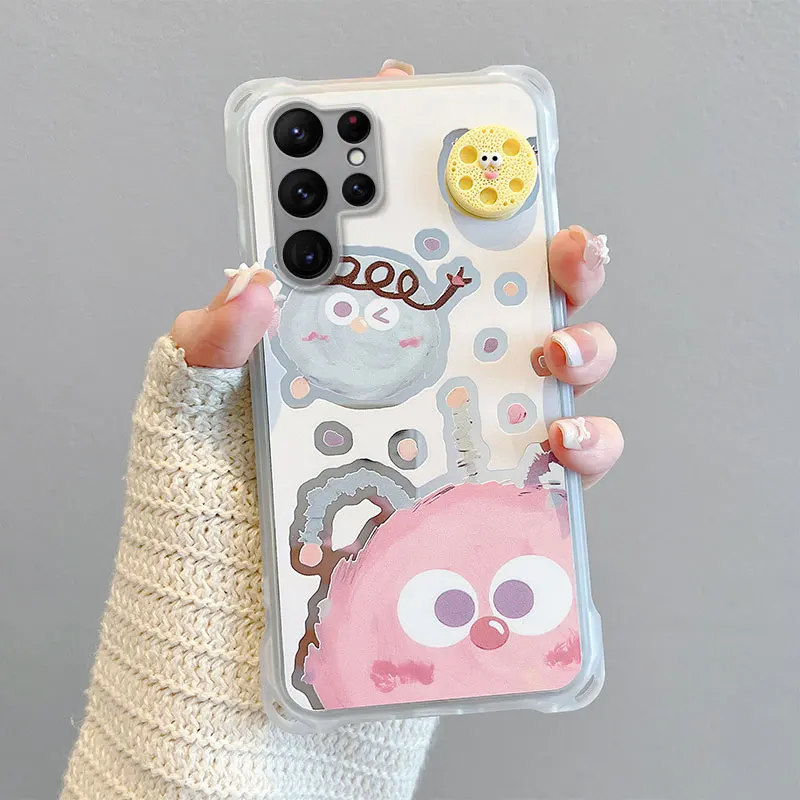 Crossbody Strap Lanyard Telefoon Case Voor Samsung Galaxy S24 S23 Ultra FE A15 A14 A13 A24 A23 Leuke Ster Konijn cartoon Spiegel Cover