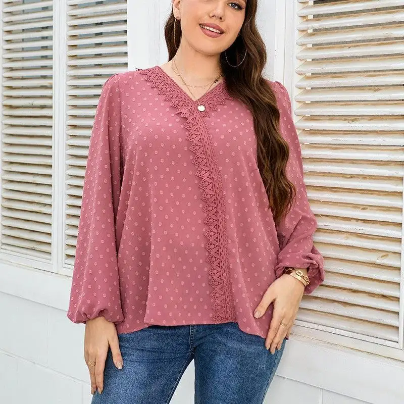 

Autumn Long SVE plus Size Chiffon Shirt Women's Loose Fit Printed Blouse OL Style V-Neck Sleeveless Regular Length
