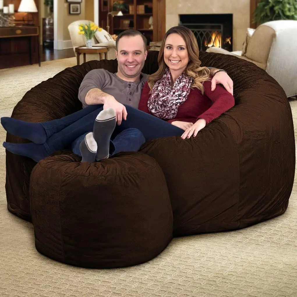 6-foot beanbag chair and footstool, adult super beanbag chair, comfortable chair beanbag sofa lounge | brown fur