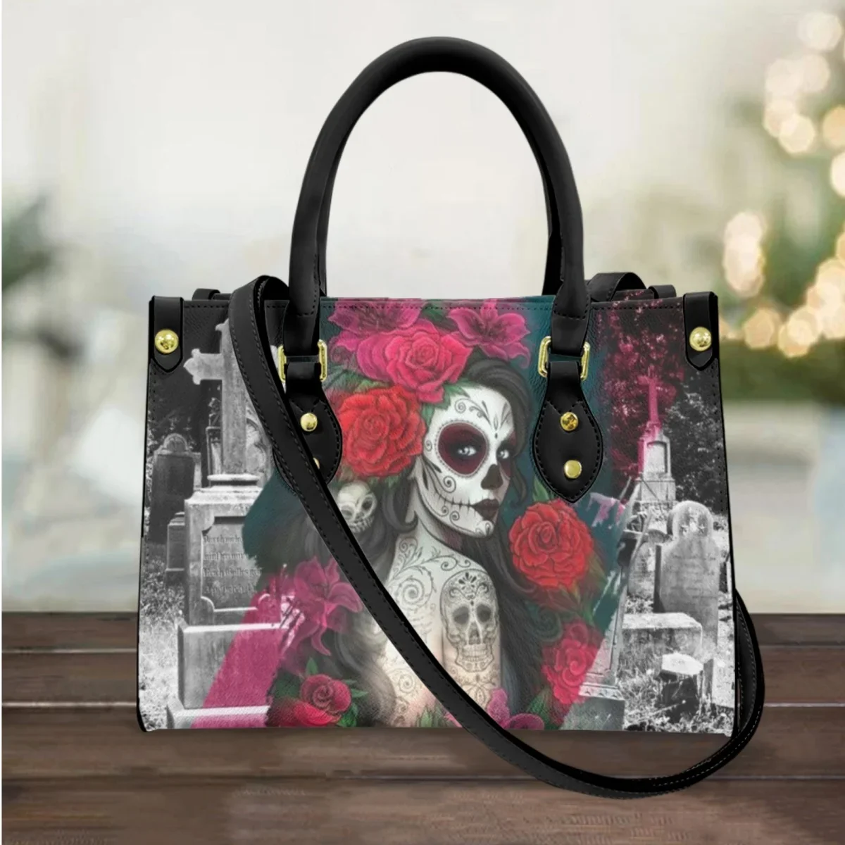 

Gothic Style Women Handbags Sugar Skull Pattern Luxury Ladies Cross Body Bags Leather Shouler Bags for Teen Girls Bolsa Mujer