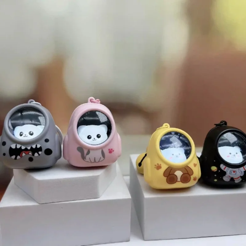 

Glowing Starry Sky Animal Action Figure Astronaut Backpack Keychain With Light Bell Cute Cartoon Charm Bag Pendant Surprise Gift