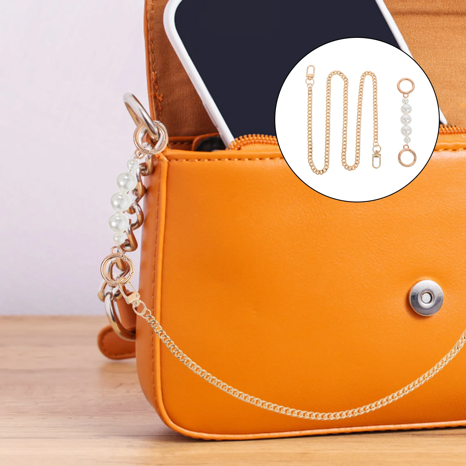 

2Pcs Gold Metal Faux Pearl Purse Chain Strap Detachable Replacement Bag Handle Extender for Clutch Crossbody Handbags