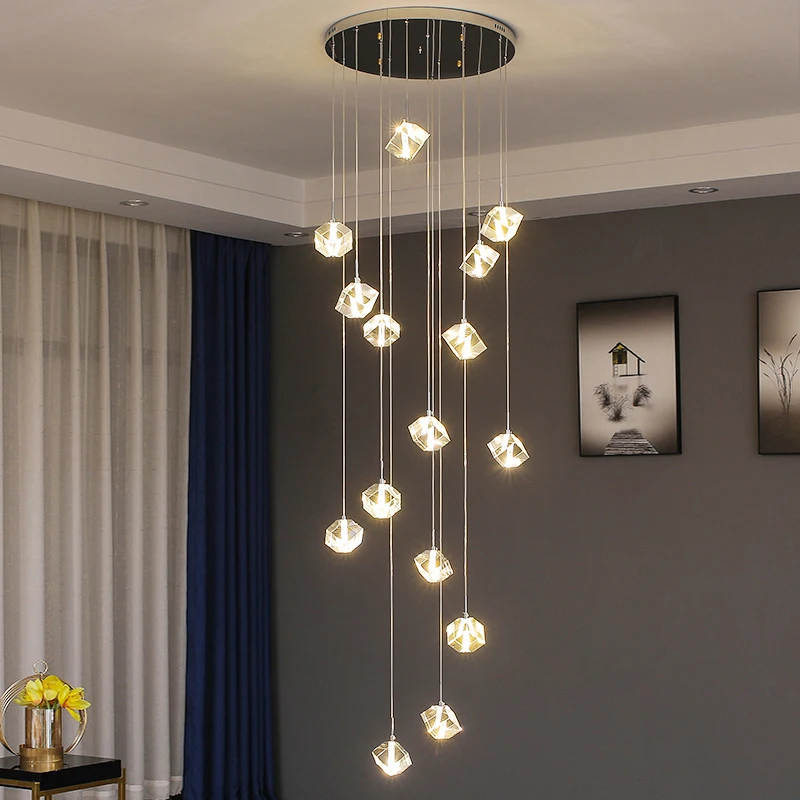 LED Staircase Crystal Chandelier Living Room Villa Chandelier Lighting Luxury Home Decor Hanging Lamp
