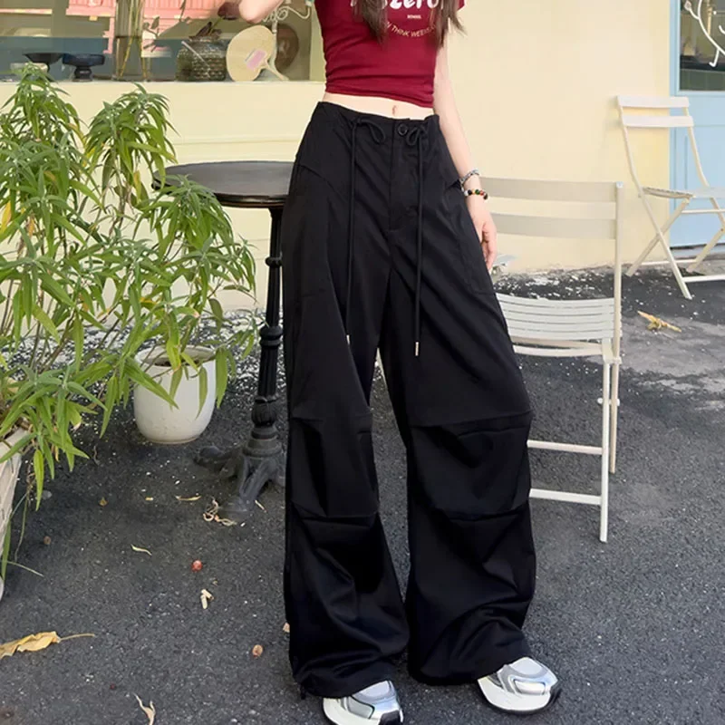 90S อเมริกัน Vintage Cargo กางเกงผู้หญิง Oversize หลวม Fit กระเป๋าขนาดใหญ่กางเกงขากว้าง Harajuku Streetwear Y2K Joggers กางเกง
