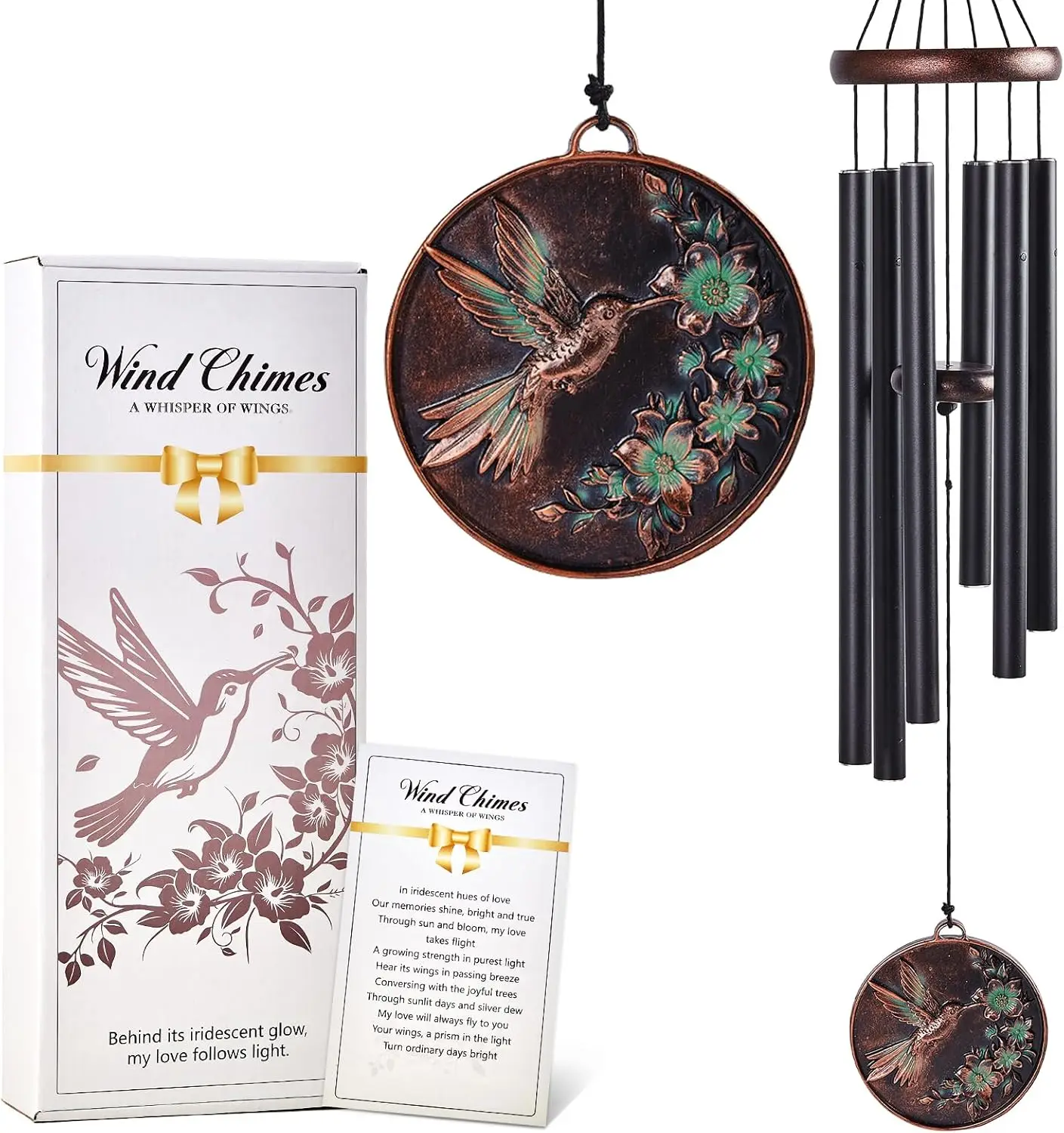 

Wind Chimes for Outside 34" Vintage Hummingbird Memorial Wind Chimes Outdoor for Garden Patio Porch Decoration Birthday Memorial Sympathy Gift for Loved One Mom Dad Grandpa Grandma Friends