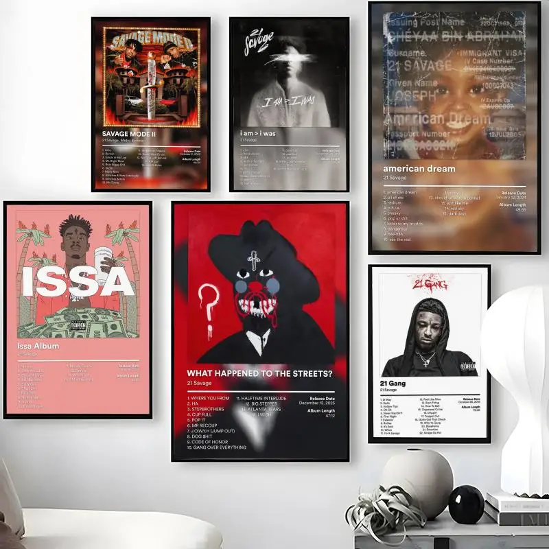 Singer 21 S-Savage Poster, wasserfeste, selbstklebende Wandkunst-Aufkleber, abnehmbare Wanddekoration für Wohnzimmer und Schlafzimmer