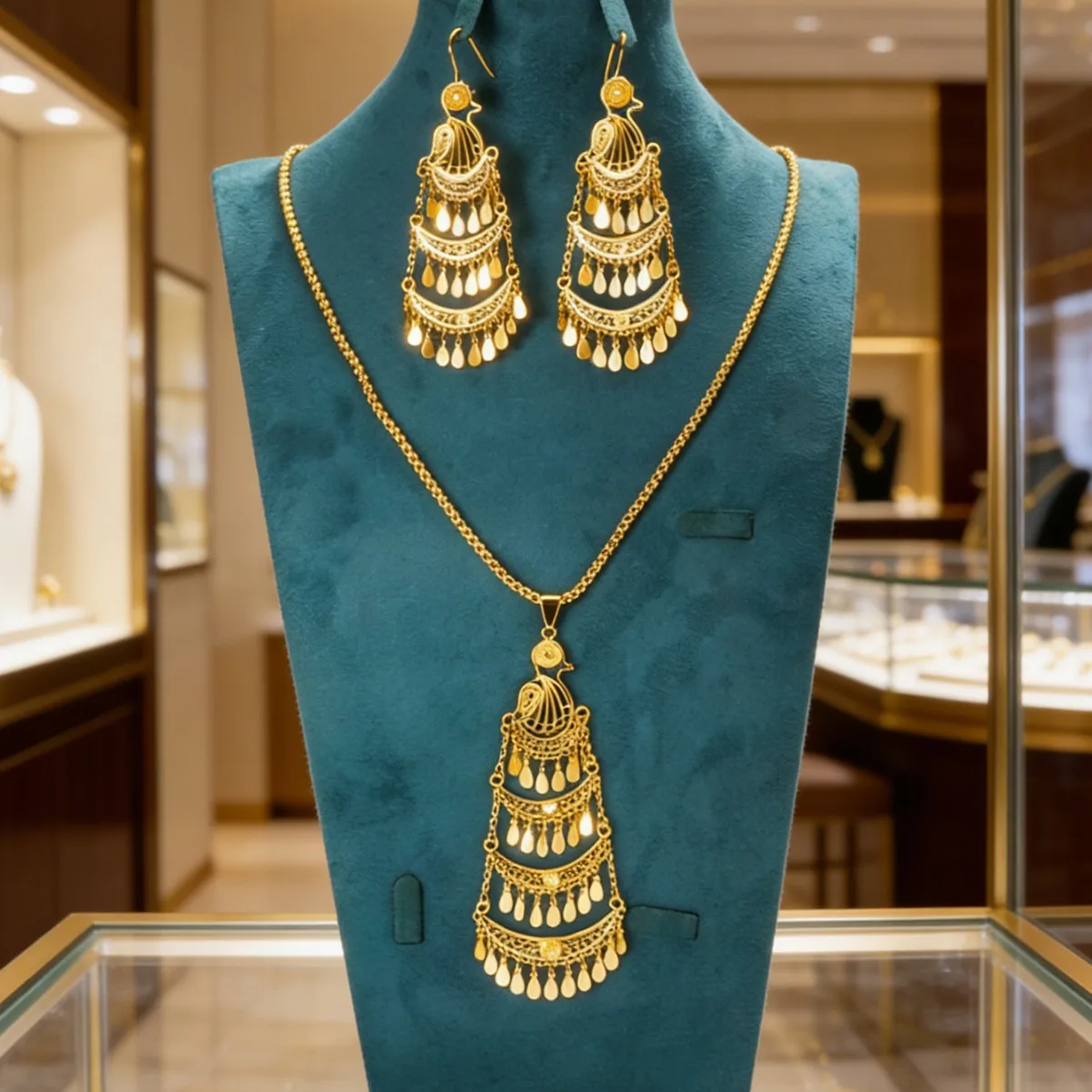 

New Dubai Fashion 24K Gold Plated Necklace Earrings Exquisite Engagement Party Jewelry Set for Lovers