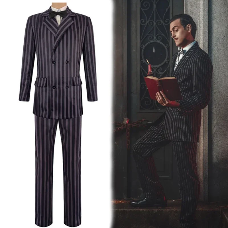 Costume de Cosplay de Gomez Addams pour Homme, Tenue de Carnaval d'Halloween, Manteau, Chemise et Pantalon Imbibés, Uniforme de ixAA, Nouveau mercredi 2025