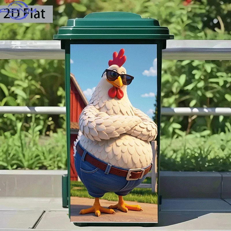 of Trash Can Sticker,  Featuring a Cool Farmer Chicken Theme Design, Self-Adhesive Wall Decoration Wallpaper for Kitchen Trash
