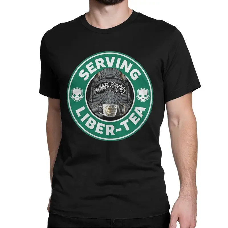 Men Serving Liber Tea Helldivers 2 Drinking Tea Managed Democracy T Shirt 100% Cotton Clothes Vintage Tees Unique T-Shirts