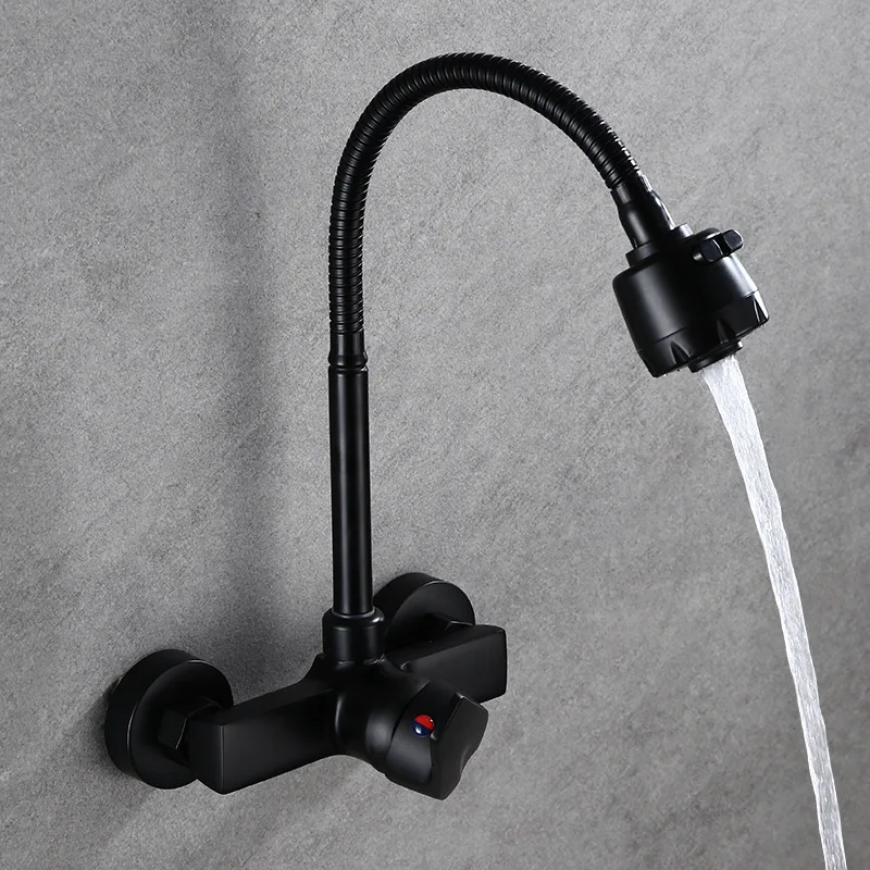 Swivel Bathtub Faucet Wall Mounted Kitchen Tap Sprayer Nozzle 360 Degree Rotate Flexible Hose Double Holes Cold Hot Mixer Tap
