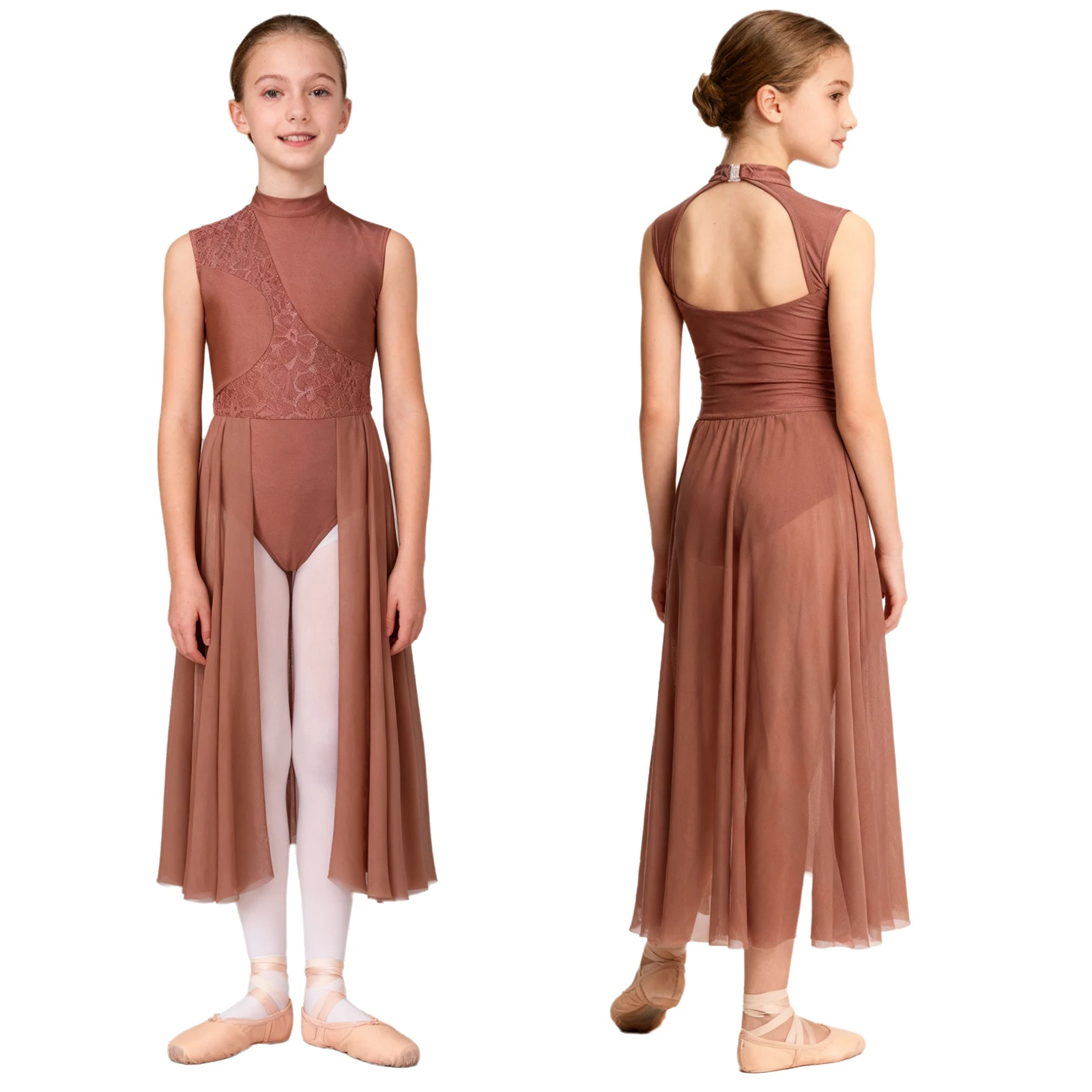 

Kids Girls Modern Lyrical Dance Dress Sleeveless Floral Lace Ballet Unitard Leotard Dress for Dance Prom Party Stage Performance