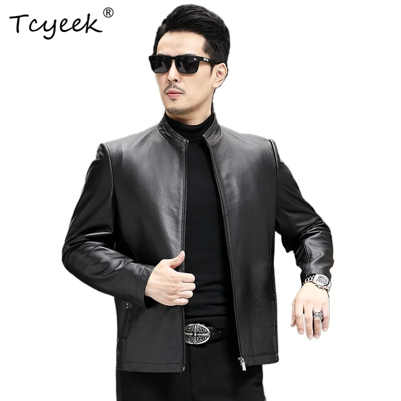 

Tcyeek Верхний слой из коровьей кожи со съемным пухом и внутренней подкладкой Осень-зима Высококачественная модная мужская куртка из натуральной кожи с лацканами 가죽 자켓